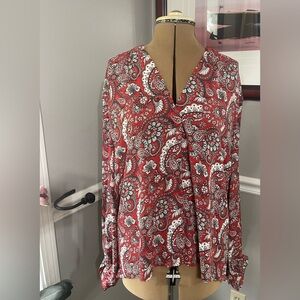 LOFT sz XL Red and White Paisley Blouse